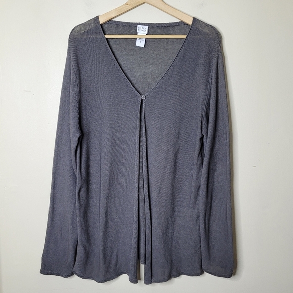 Eileen Fisher Open Knit Gray Cardigan Size L Minimalist Longline Cotton - Picture 2 of 7